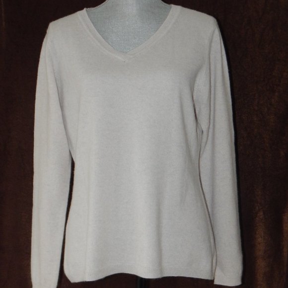 Qi CASHMERE V-NECK PULLOVER SWEATERSNOW LOTUS XL